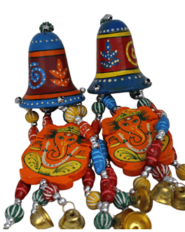 Wooden Ganesha Bell with clay beads door wind chime