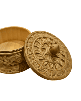 Elevate Your Home with Royalty: Round Hand-Engraved Wooden Container
