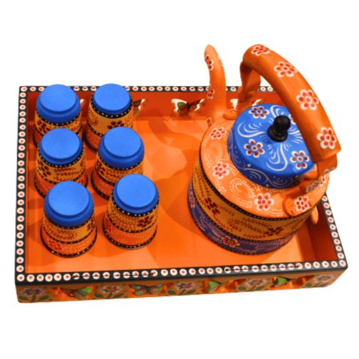 tea kettle glasses and tray combo