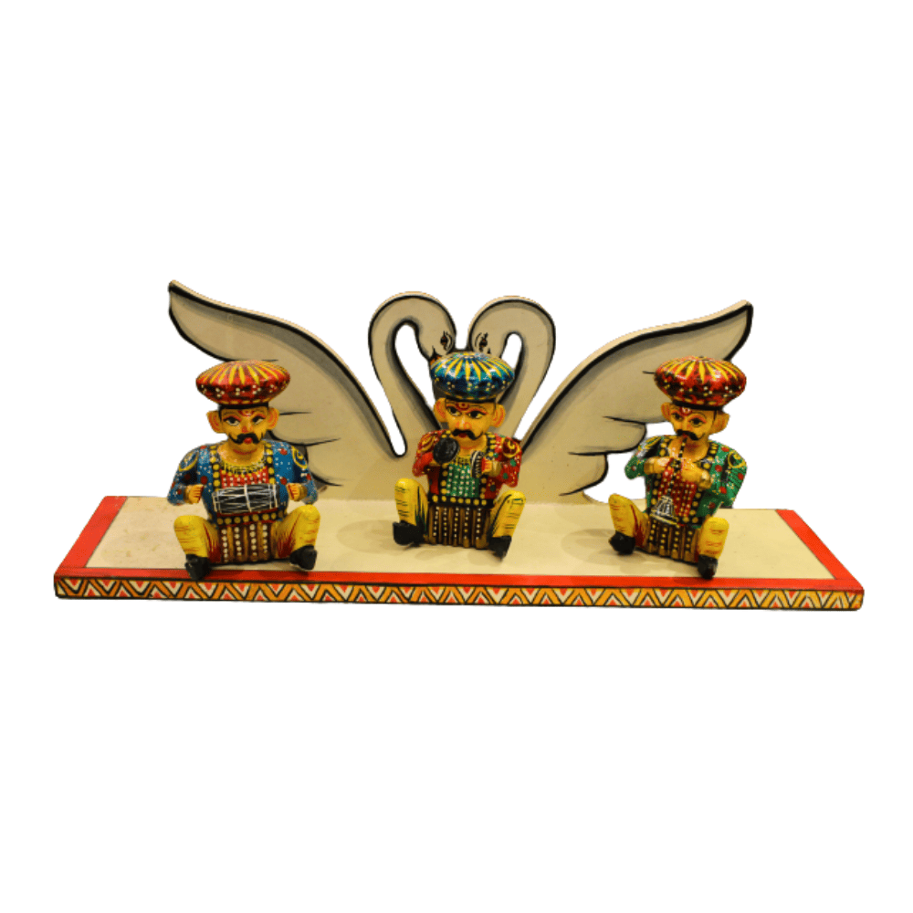 wooden shelf with musicians idols