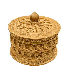 Elevate Your Home with Royalty: Round Hand-Engraved Wooden Container